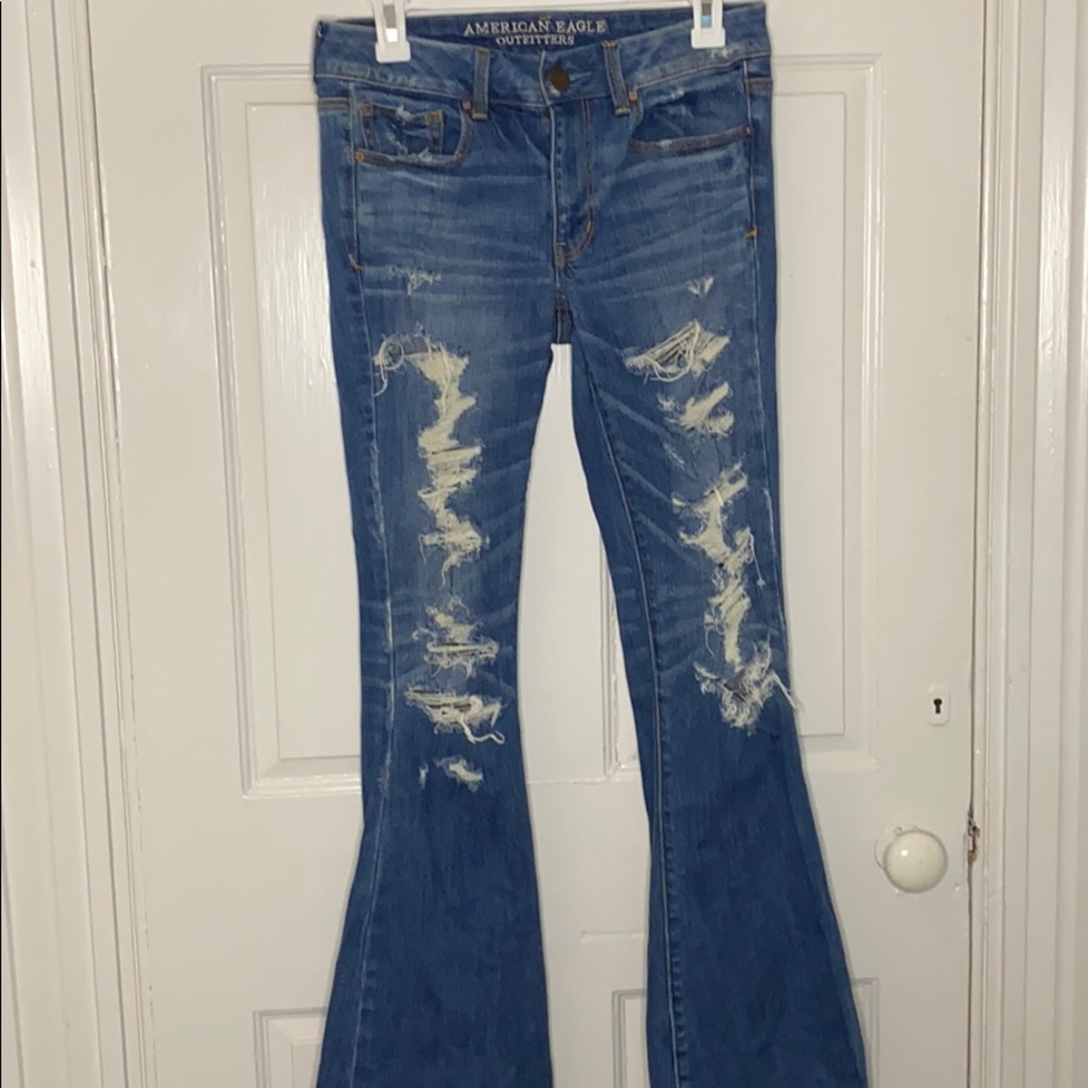 Flare distressed denim